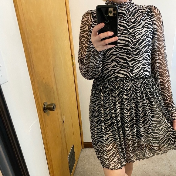 NWT Zara Long Sleeve Mesh Mob Wife Zebra Print Dress - Picture 1 of 13